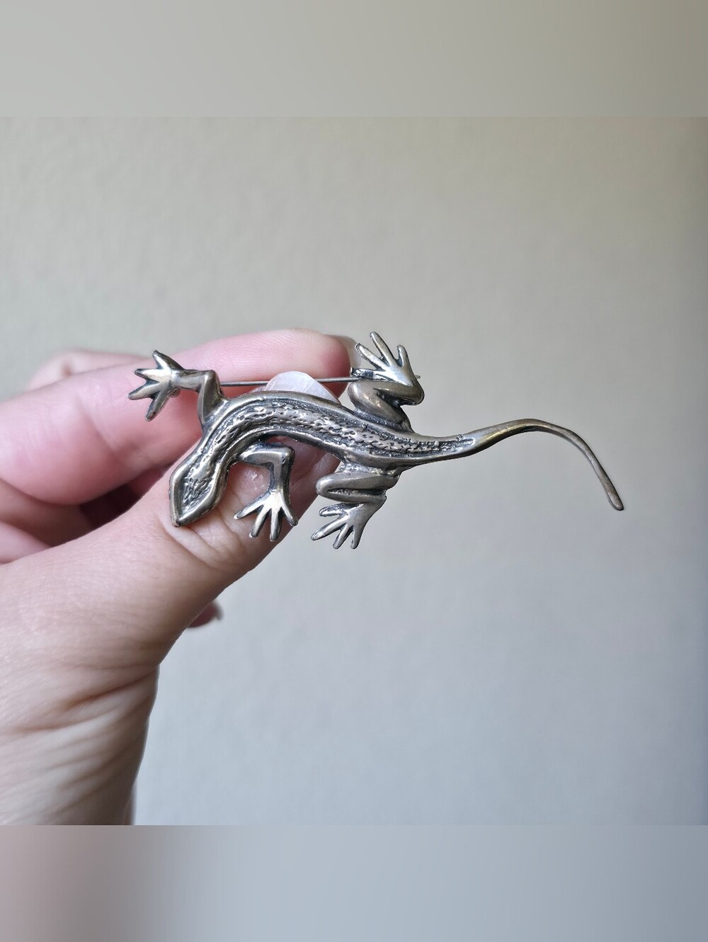 Sterling Silver Lizard Brooch Pin - Sculpted Reptile Animal Jewelry 925